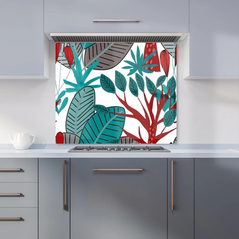 Image of Warren Reed - Designer Jungle Exotic Summer Tropical Leaves Kitchen Splashback in Green Size: 900mm x 750mm Green Unisex 900mm x 750mm