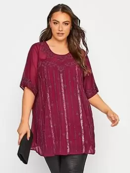 Image of Yours Luxe Sweetheart Embellished Top - Red, Size 14, Women