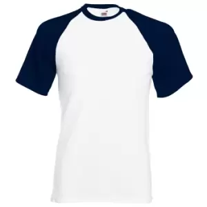Image of Fruit Of The Loom Mens Short Sleeve Baseball T-Shirt (XL) (White/Deep Navy)