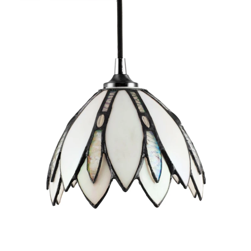 Image of Happy Homewares Floral Petal Themed White Stained Glass Tiffany Pendant Lamp Shade with Beads White Unisex