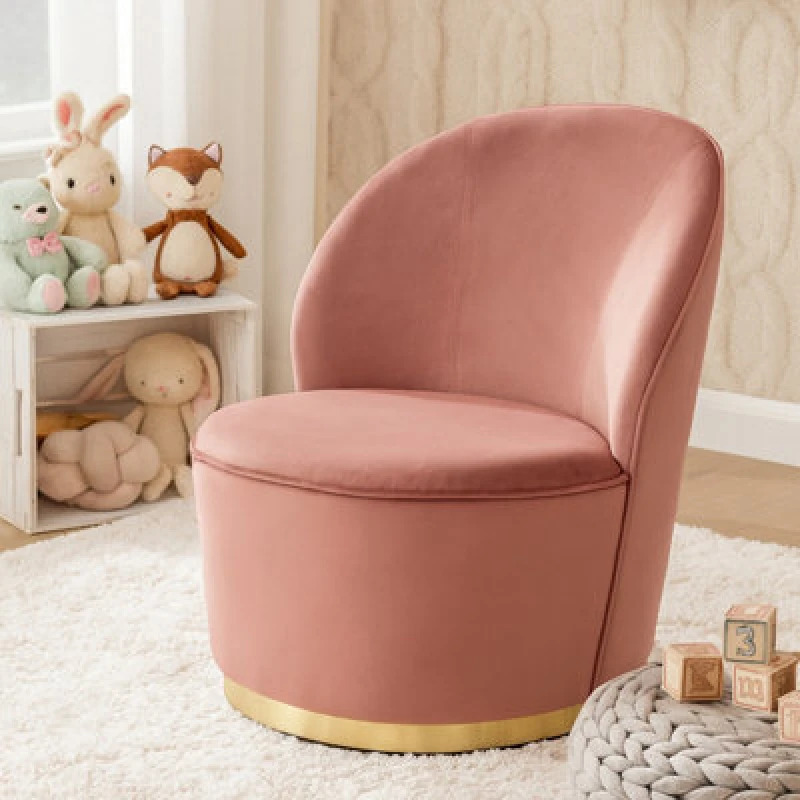 Image of Orsina Dusty Pink Kids Velvet Chair With Gold Base, Velvet Upholstery Kids Chair For Living Room, Dining Room
