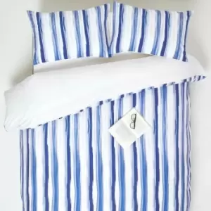 Image of Blue Stripe Digitally Printed Cotton Duvet Cover Set, Double - Blue - Homescapes