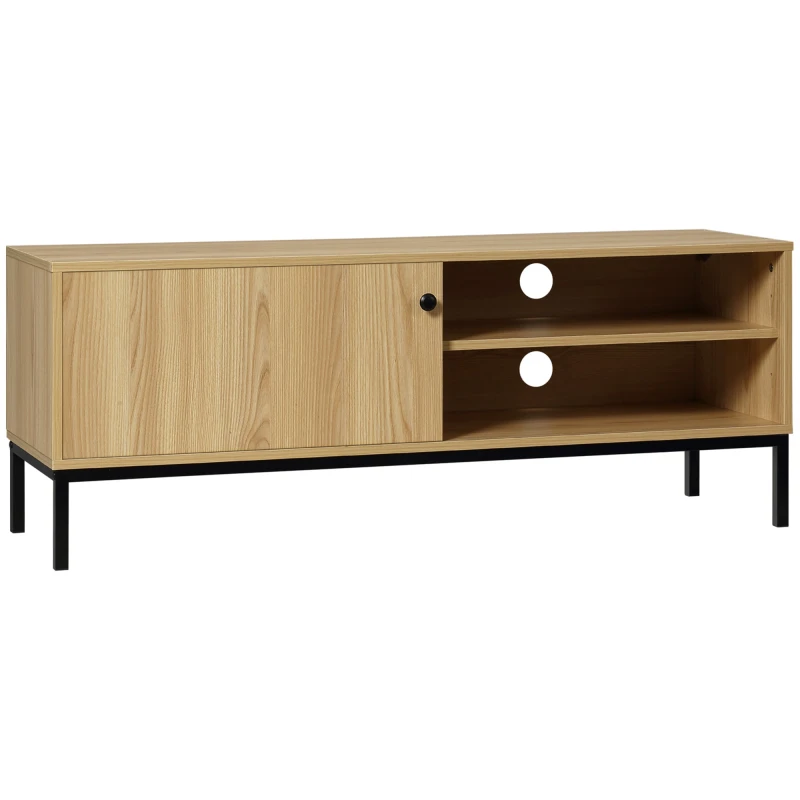 Image of HOMCOM TV Stand Cabinet with Sliding Door for Living Room Natural, Brown 839-268