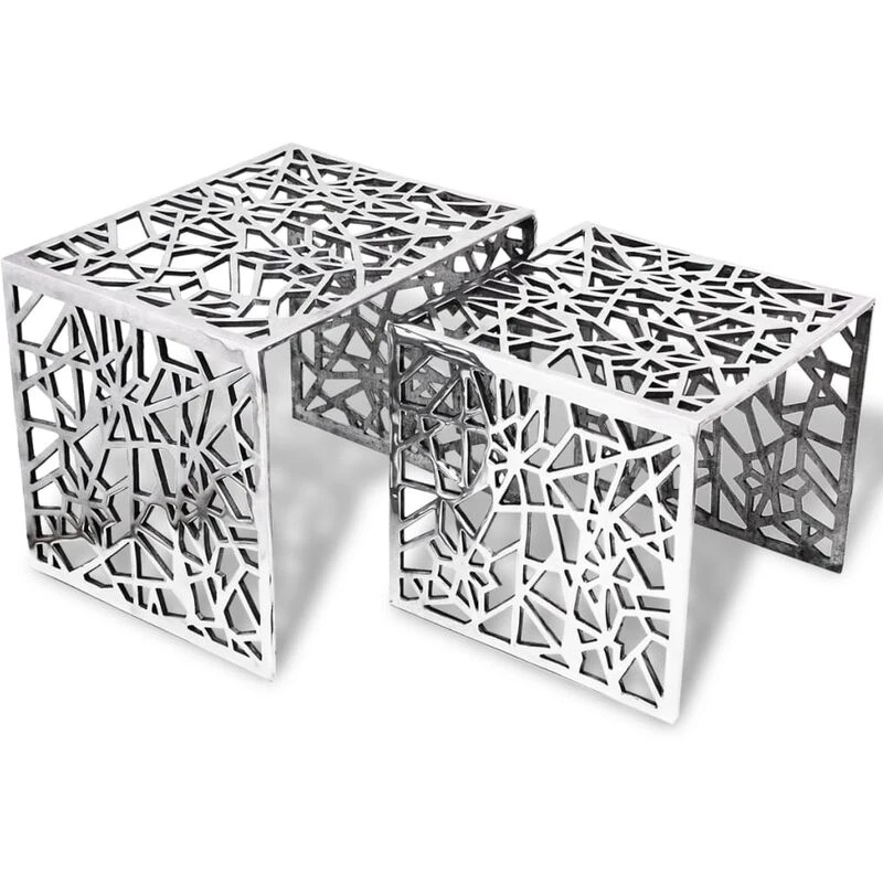 Image of vidaXL Two Piece Side Console End Small Coffee Tables Square Aluminium Silver