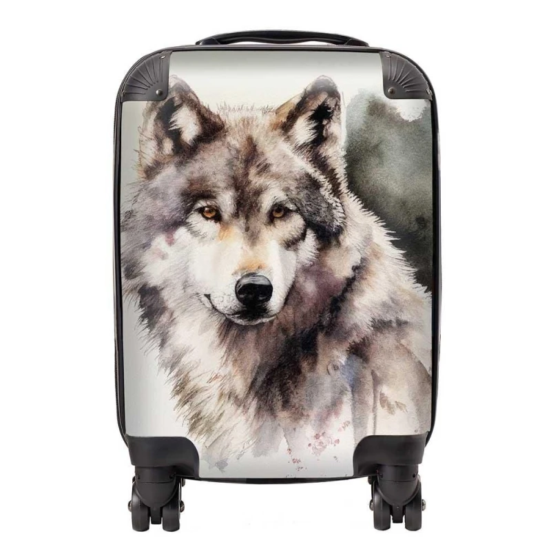 Image of Warren Reed - Designer Loyal Wolf Watercolour Suitcase in Brown Size: Small Brown Unisex Small