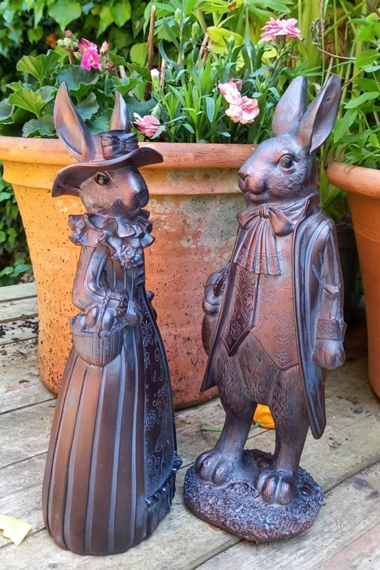 Image of Inspirational Gifting Mr & Mrs Rabbit Sculpture Garden Ornament in Bronze Bronze Unisex
