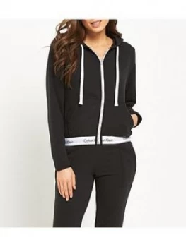 Image of Calvin Klein Modern Cotton Lounge Zip Through Hooded Top - Black
