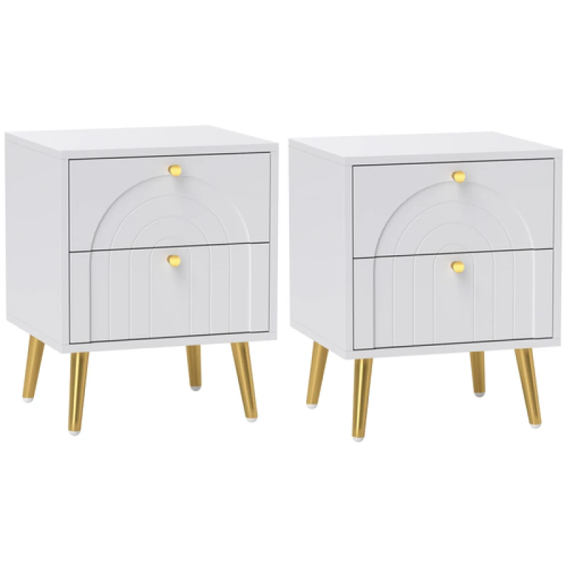 Image of HOMCOM HOMCOM 2 Piece Bedside Tables Set with 2 Drawers for Bedroom, White