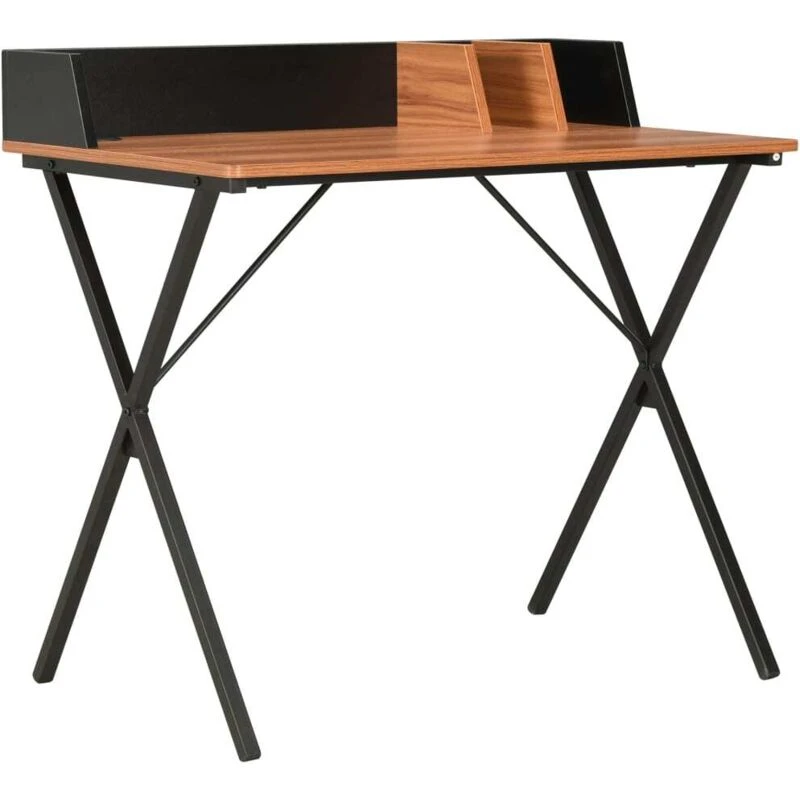 Image of vidaXL Computer Desk X-Shape Cross Legs Black and Brown PC Table Corner Desk