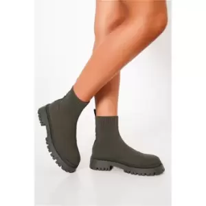 Image of I Saw It First Khaki Chunky Knitted Ankle Boots - Green