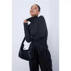 Image of I Saw It First Charcoal Ribbed Roll Neck Long Sleeve Top - Grey