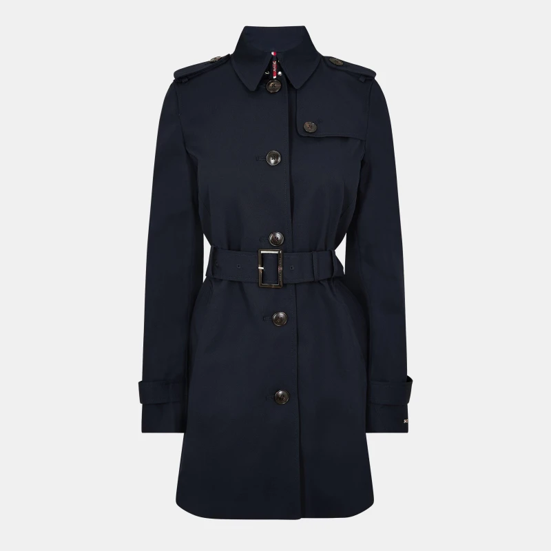 Image of Tommy Hilfiger Womens Single-Breasted Cotton Long Sleeve Trench Coat Midnight 403 female 8 (XS)