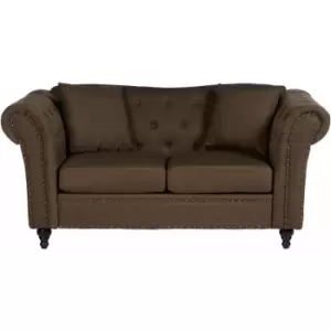 Image of Premier Housewares Small Couch 2 Seater Sofas for Living Room Chesterfield Styled Two Seater Sofa Finishing Natural Fabric Sofa 2 Seater Stud Detail