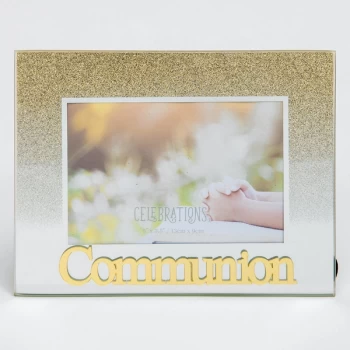 Image of 5" x 3.5" Gold Glitter Glass Frame - Communion
