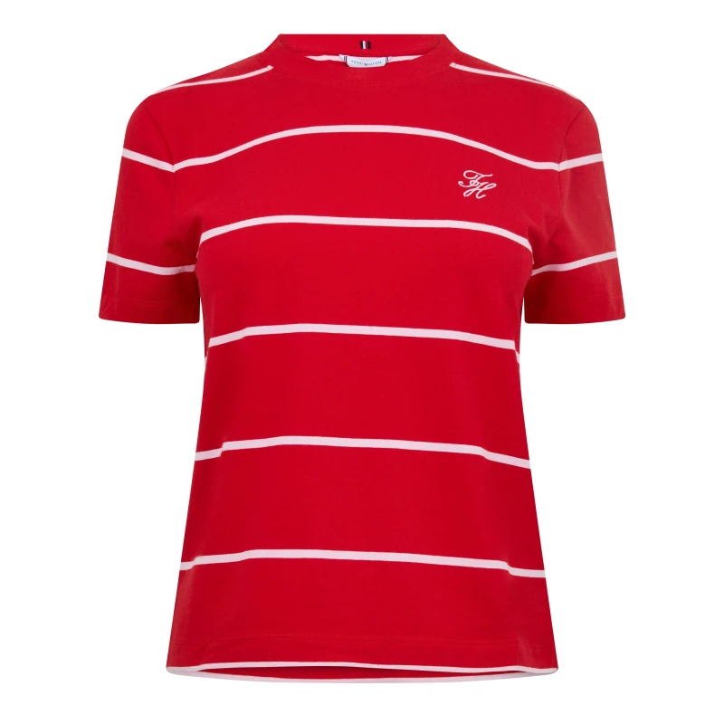 Image of Tommy Hilfiger Womens Script T-Shirt Firew/Pink female 8 (XS)