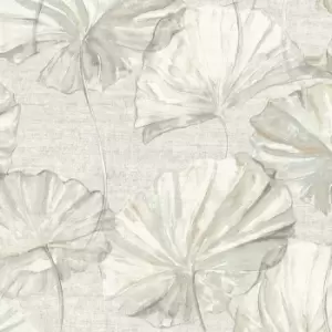 Image of Grandeco Boutique Collection Water Lily White Wallpaper