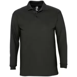 Image of SOLS Mens Winter II Long Sleeve Pique Cotton Polo Shirt (S) (Black)
