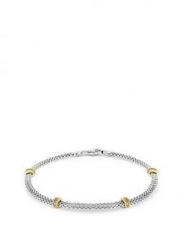 Image of Simply Silver Sterling Silver 925 Cubic Zirconia 2-Tone Mesh Station Bracelet