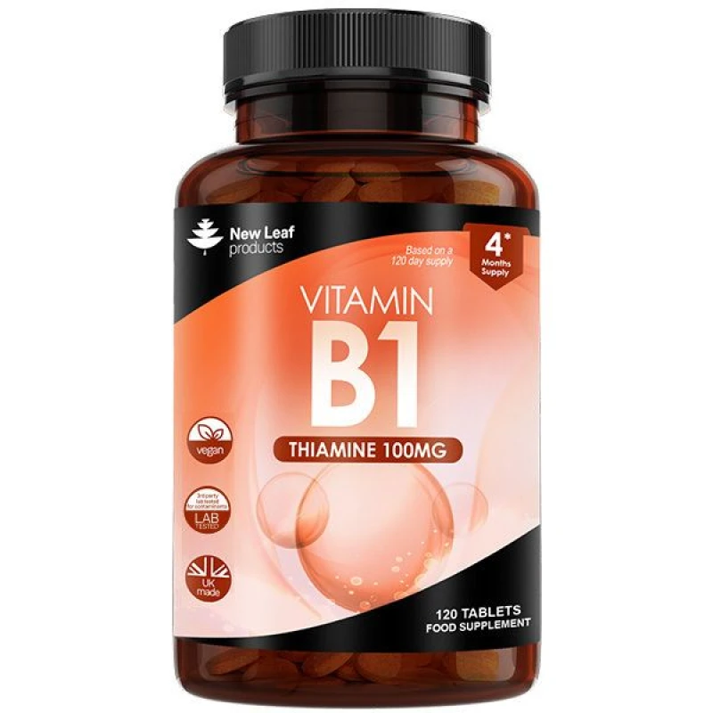Image of New leaf health Vitamin B1 Thiamine Supplement 100mg (4 Months Value Supply) Thiamine Vitamin B1 High Strength - Heart Health, Healthy Nervous System,