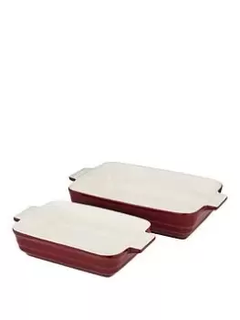 Image of Tower Barbary & Oak By Tower Set Of 2 Rectangular Roasters Stoneware - Bordeaux Red