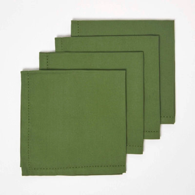 Image of Homescapes Cotton Fabric 4 Napkins Set Olive