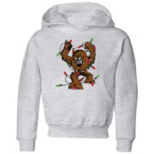Image of Star Wars Tangled Fairy Lights Chewbacca Kids Christmas Hoodie - Grey - 9-10 Years