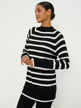 Image of Dorothy Perkins Stripe Funnel Neck Jumper - Mono, Multi, Size L, Women