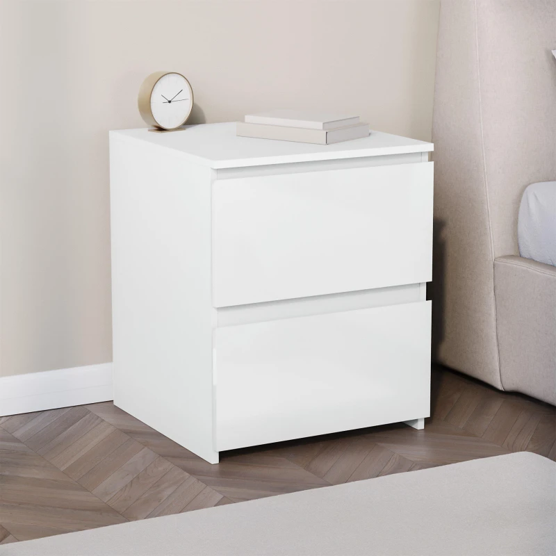 Image of Lassic Glinton High Gloss 2 Drawer Bedside Table Chest White unisex 2 Drawer