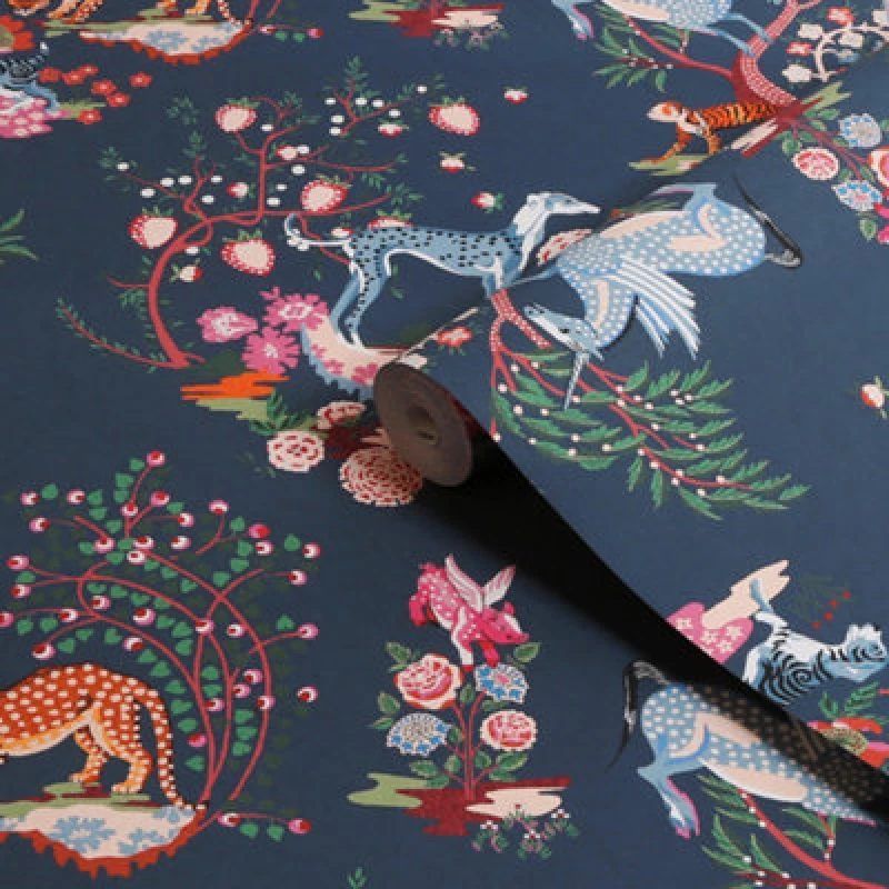 Image of Cath Kidston Painted Kingdom Navy Floral Wallpaper Wallpaper One Size Blue 71748618000