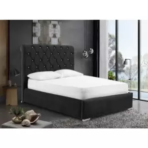 Image of Meripa Upholstered Beds - Plush Velvet, Single Size Frame, Black - Black