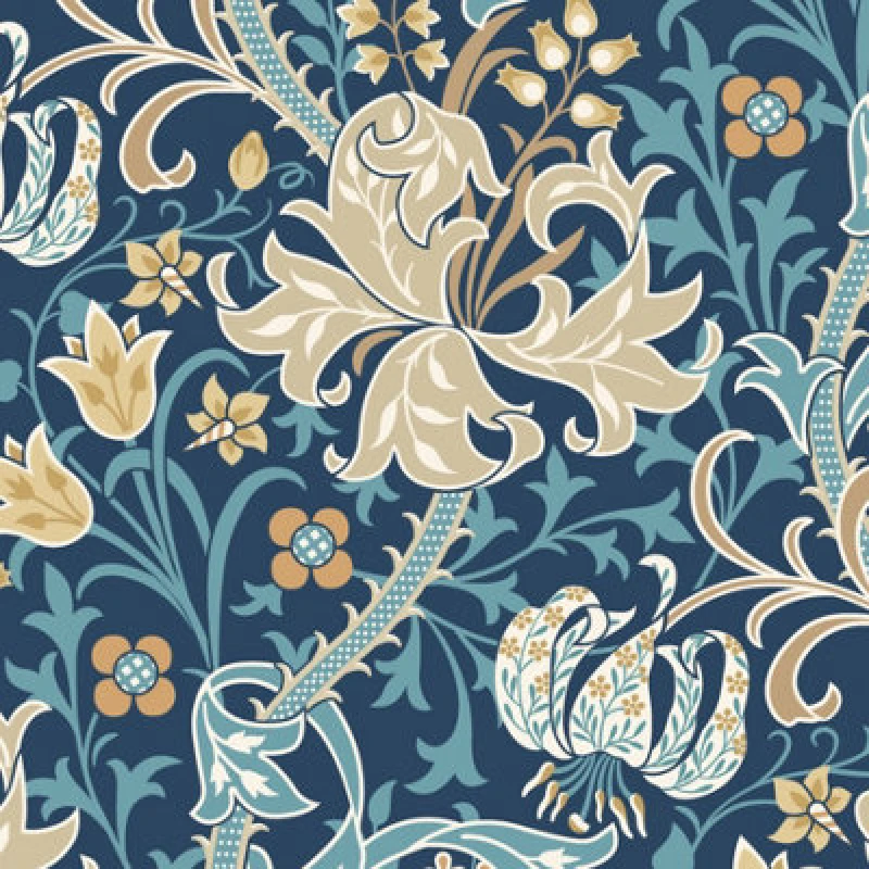Image of Hoopla Walls Lily Ogee Navy Blue Smooth Matt Wallpaper