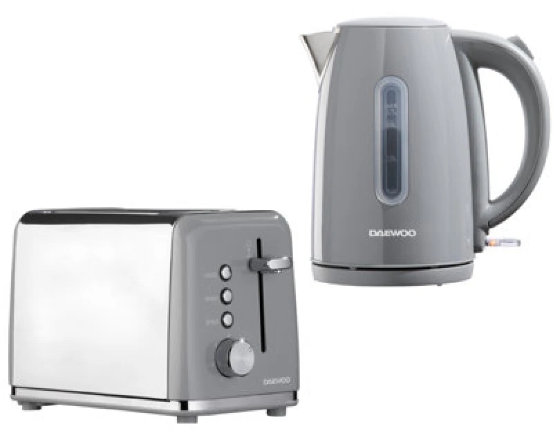 Image of Daewoo Daewoo 1.7L 'Kensington' Matching Jug Kettle and 2-Slice Toaster Set Pack in Grey Grey One Size Unisex 5024996984323