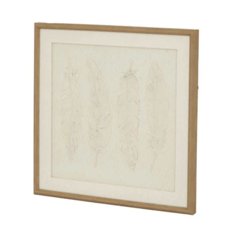 Image of Hill Interiors Alta Feathers Art Mounted In Beaded Frame - Wood - L2 X W50 X H50 Cm - Brown