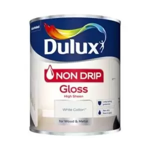 Image of Dulux Non Drip White Cotton Gloss High Sheen Paint 750ml