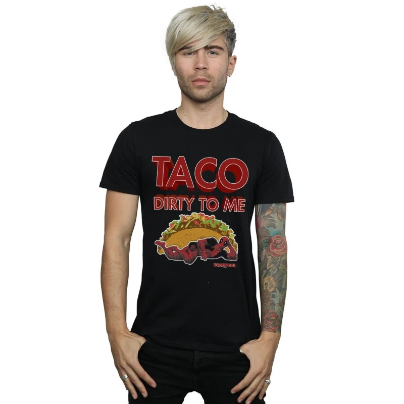 Image of Marvel Marvel Men Deadpool Taco Dirty To Me T-Shirt in Black Size: Small Black S Male 5059308628091