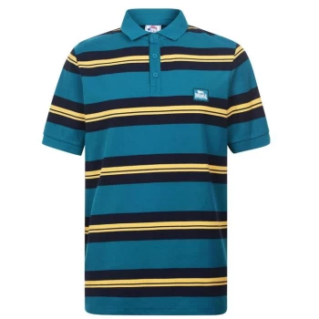 Image of Lonsdale Yarn Dye Stripe Polo Shirt Mens - Green/Navy/Yell