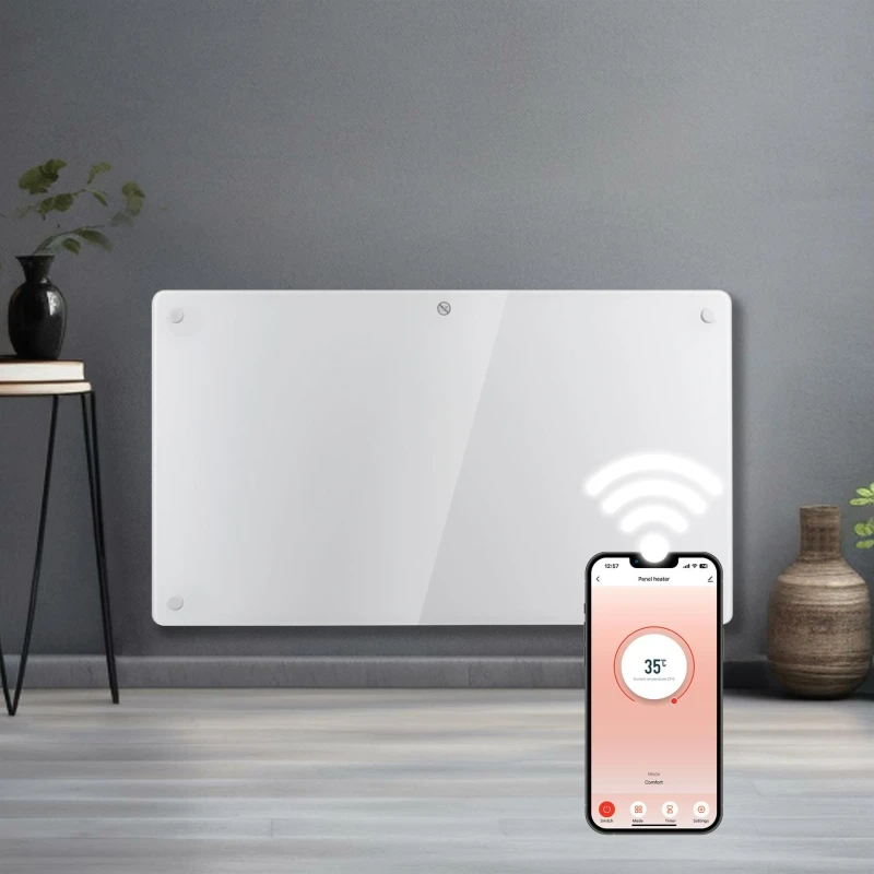 Image of Futura 1500W WIFI Glass Electric Panel Heater Radiator White Wall Mounted White Unisex
