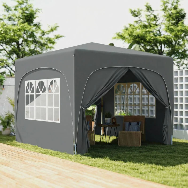 Image of OUTSUNNY 3 x 3(m) UPF50+ Pop Up Gazebo with Sides & Carry Bag, Dark Grey Size: 3000mm x 3000mm Dark Grey Unisex 3000mm x 3000mm