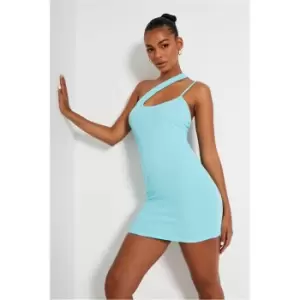 Image of I Saw It First Aqua Sea Rib Asymmetric Shoulder Strap Bodycon Mini Dress - Blue