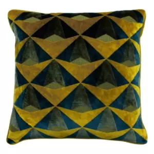Image of Leveque Velvet Jacquard Cushion Teal/Gold, Teal/Gold / 50 x 50cm / Cover Only