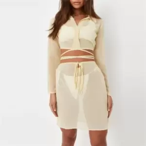 Image of Missguided Tie Waist Top - Yellow