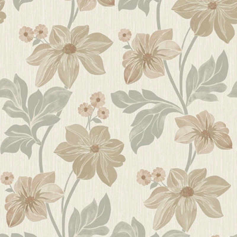 Image of Grandeco Clematis Floral Trail Textured Blown Vinyl Wallpaper, Sage