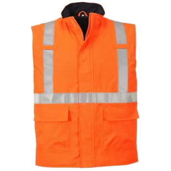 Image of Portwest - S776ORRM - sz M Bizflame Rain Hi-Vis Antistatic FR Bodywarmer - Orange