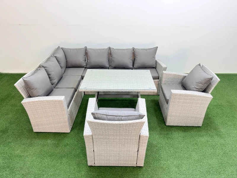 Image of Fimous Garden Outdoor Rattan Furniture Set with 2 Armchairs 8 Seater in Light Grey Light Grey Unisex