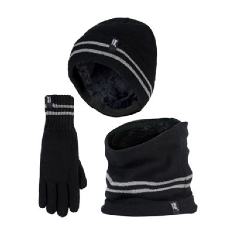 Image of Heat Holders Mens Hi Vis Hat, Neck Warmer & Gloves Winter Set - S/m - Black
