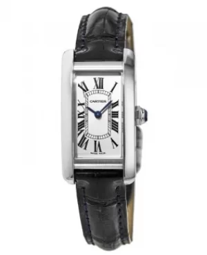 Image of Cartier Tank Americaine Stainless Steel Blue Leather Strap Womens Watch WSTA0016 WSTA0016