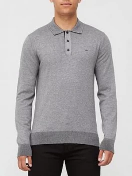 Image of Calvin Klein Cotton Silk Long Sleeve Polo Shirt - Grey