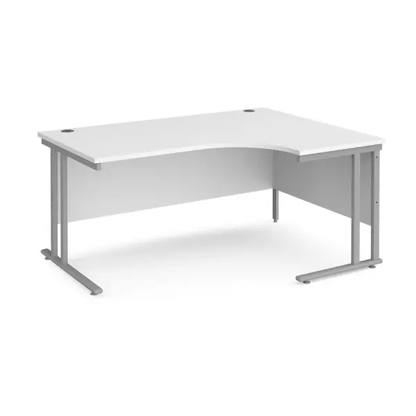Image of Maestro 25 Right Hand Ergonomic Desk with Silver Cantilever Frame and White Top - 1600mm Wide