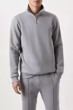 Image of Grey 1/4 Zip Pipe Detailing Funnel Sweatshirt