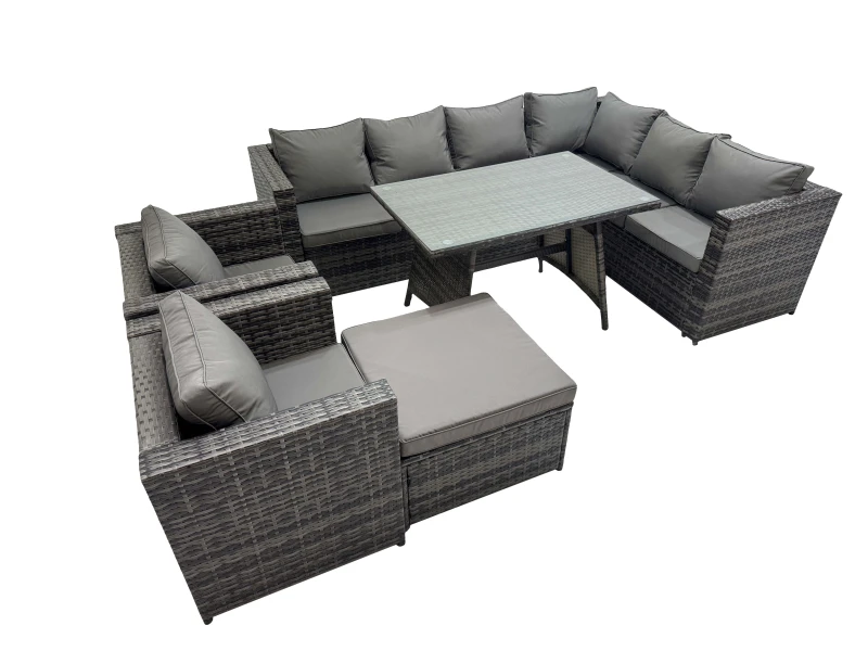Image of Fimous Patio Furniture Sets with Dining Table Big Stool 2 Chair in Dark Grey Dark Grey Unisex